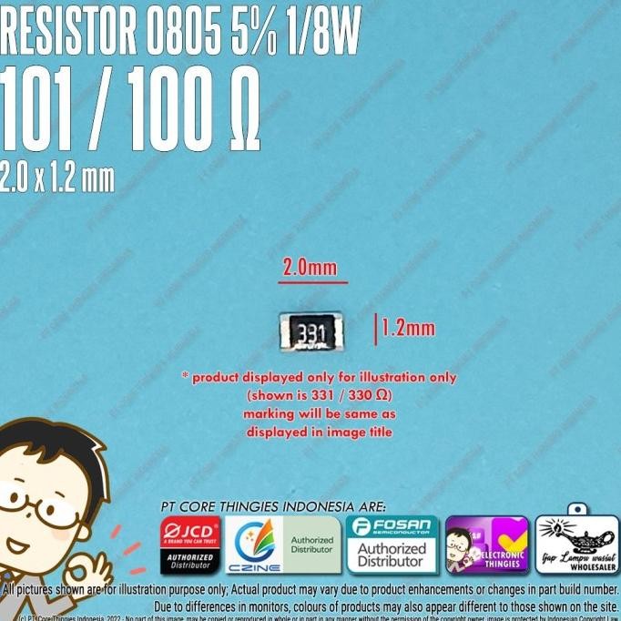 Baru (20) RESISTOR 0805 5% 101 / 100 OHM SMD 2012 thingie43 Berkualitas