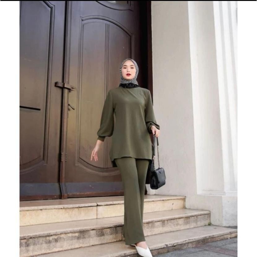 Baju Setelan Wanita Dewasa Satustel Outfit Kondangan One Set Lengan Panjang Pendek Atasan Bawahan Pe