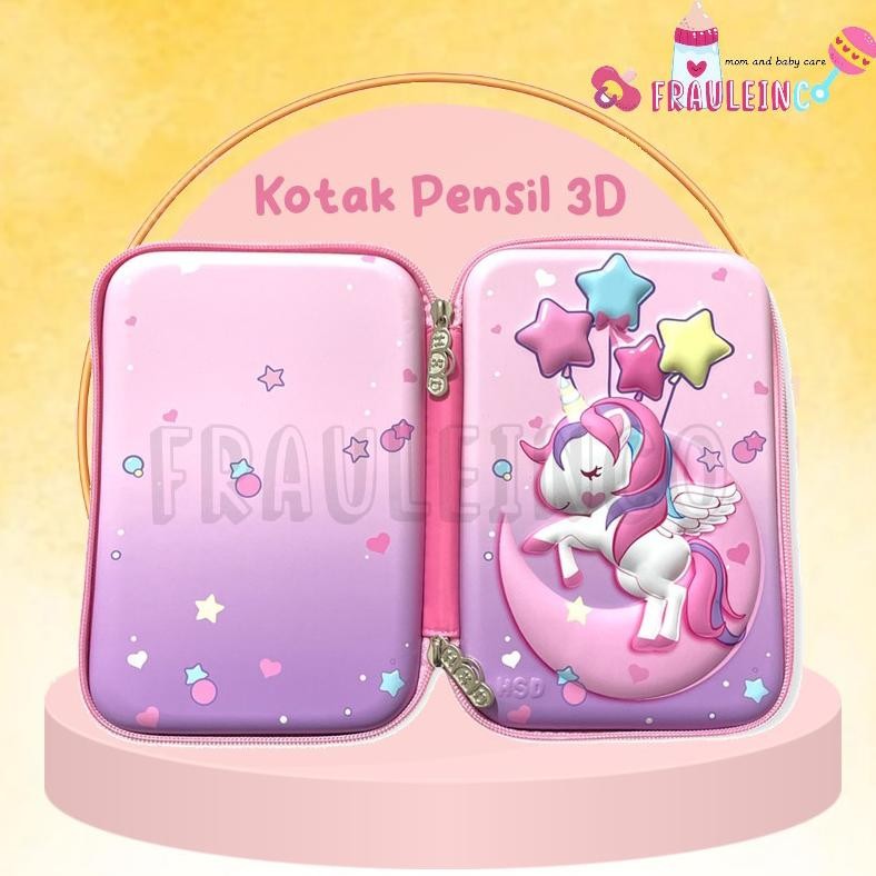 

gh-56 *FRAULEINCO* GROSIR Pencil Case / kotak pensil EMBOSS 6D Unicorn, Lol, Frozen, Batman, Spiderman Original