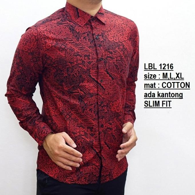 KEMEJA BATIK PRIA MERAH BAJU MERAH PRIA IMLEK EDITION LBL1216