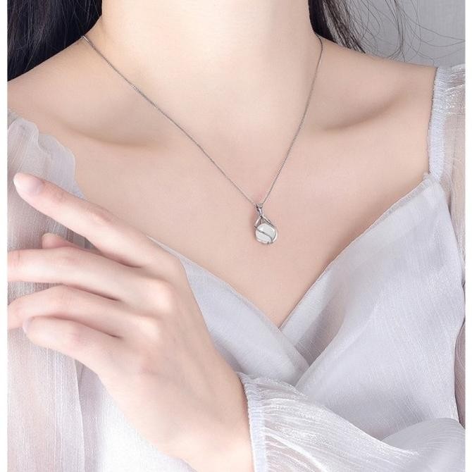 Kalung Rantai Liontin Batu Opal Agate Bulat Kualitas Tinggi Untuk GWM