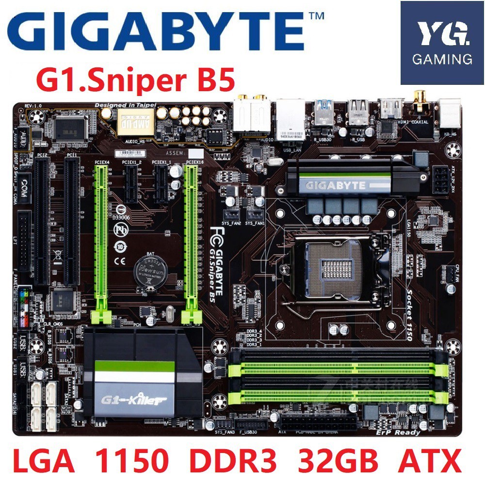 Asli Gigabyte G1.Sniper B5 LGA 1150 DDR3 untuk I3 I5 I7 CPU 32GB B85 Desktop Bekas Motherboard |3D49