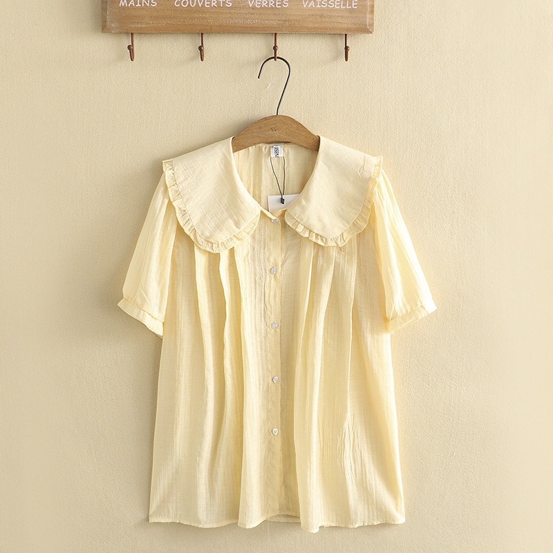 Blus Musim Panas Wanita Ukuran Besar XL-4XL Atasan Katun Lengan Pendek Atasan A-line Berkancing Hita