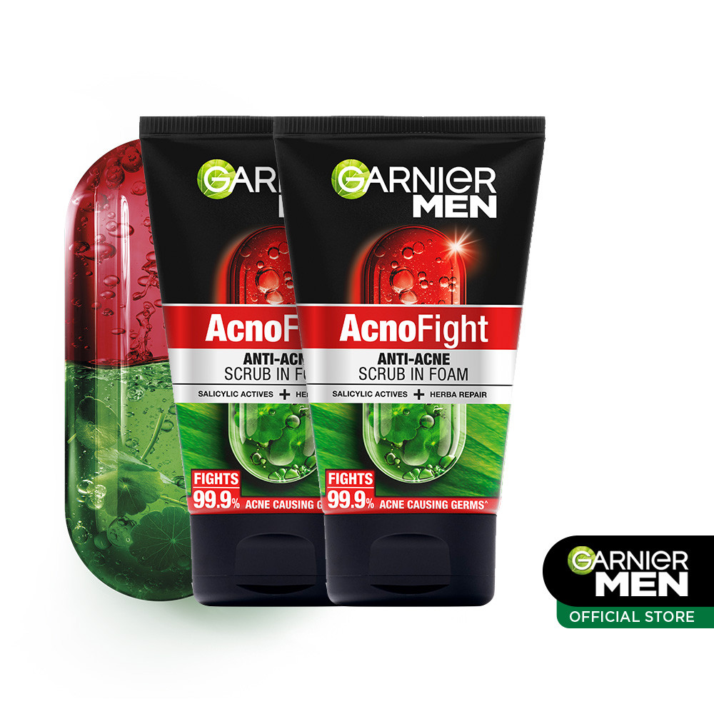 (PAKET HEMAT ISI 2) Garnier Men Acno Fight Anti-Acne Scrub In Foam Skin Care - 100ml