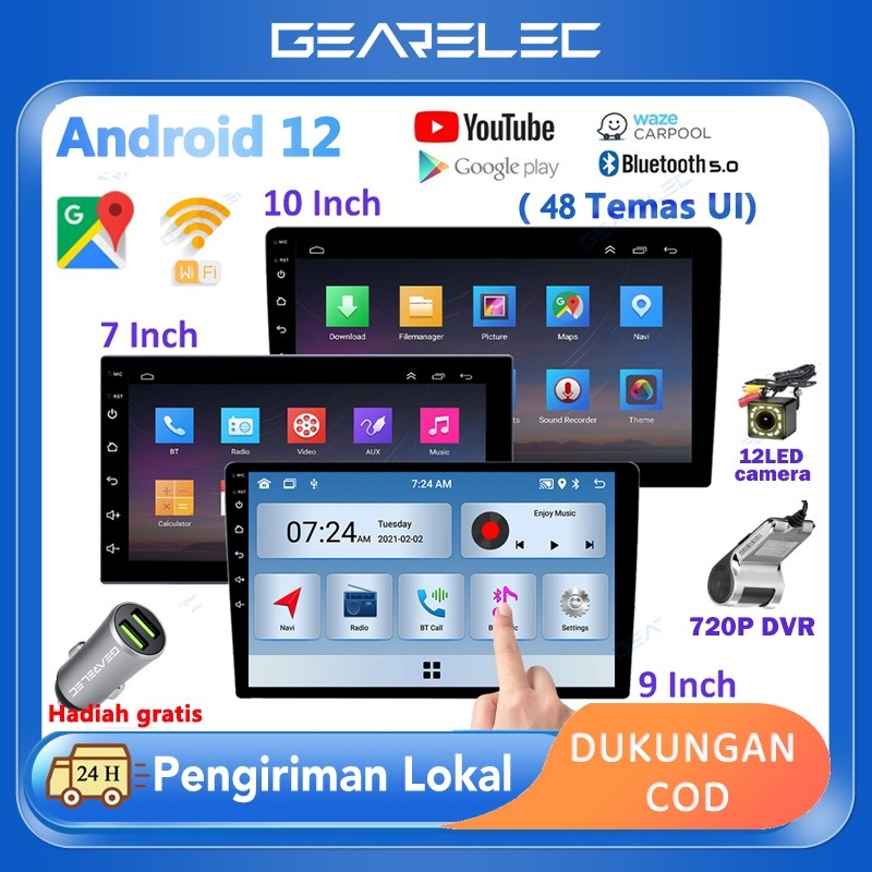 murah gearelec car radio mobil navigasi 4g + 64g android13 head unit with 48 tema car radio 7/9/10