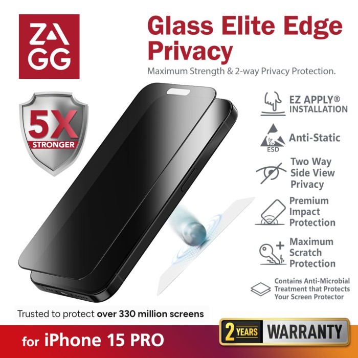 ZAGG SCREEN PROTECTOR GLASS ELITE PRIVACY IPHONE 15 PRO MAX TEMPERED