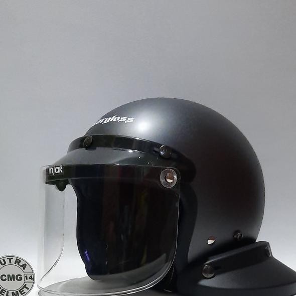 Paket Helm Cargloss Retro Abu Doff Kaca Datar Flat Cembung