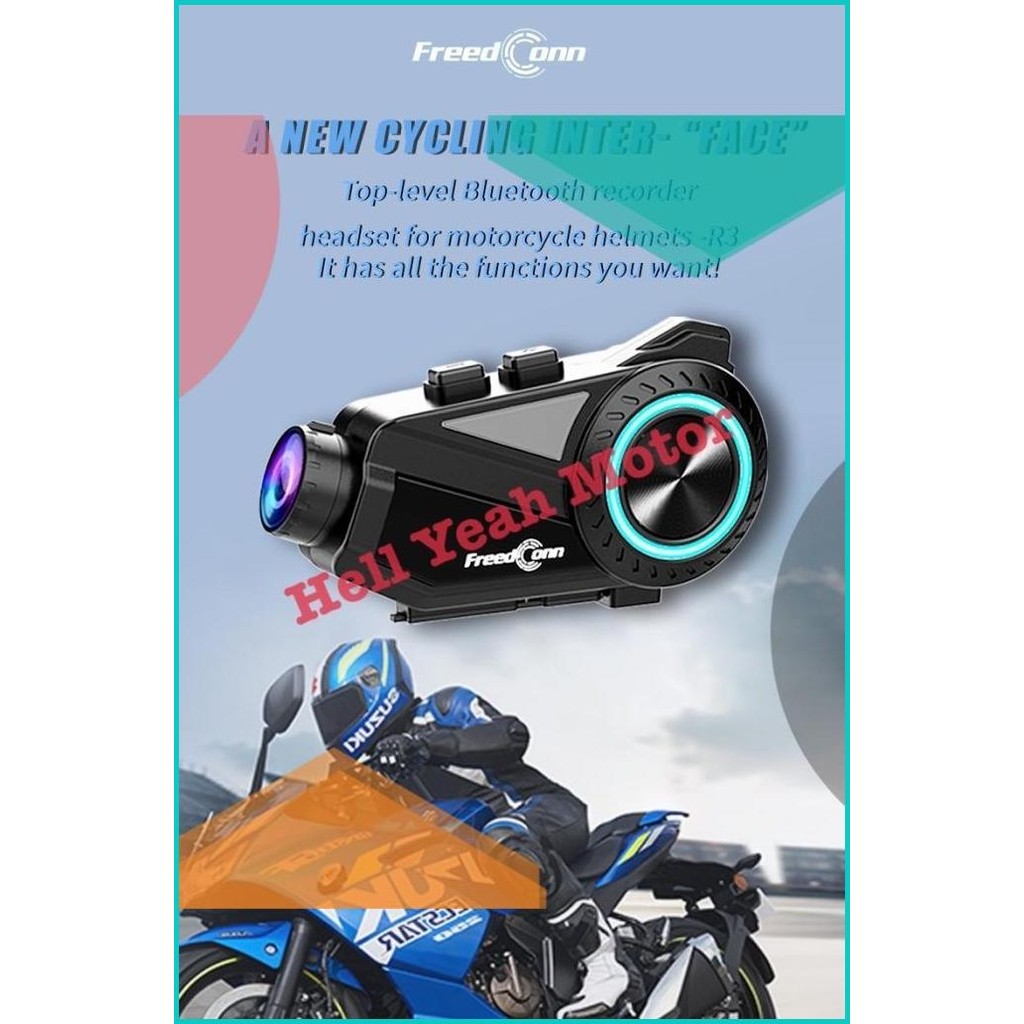Intercom Freedconn R3 Bluetooth Helm Vlog 2 mic QHD 2K Camera 6 riders