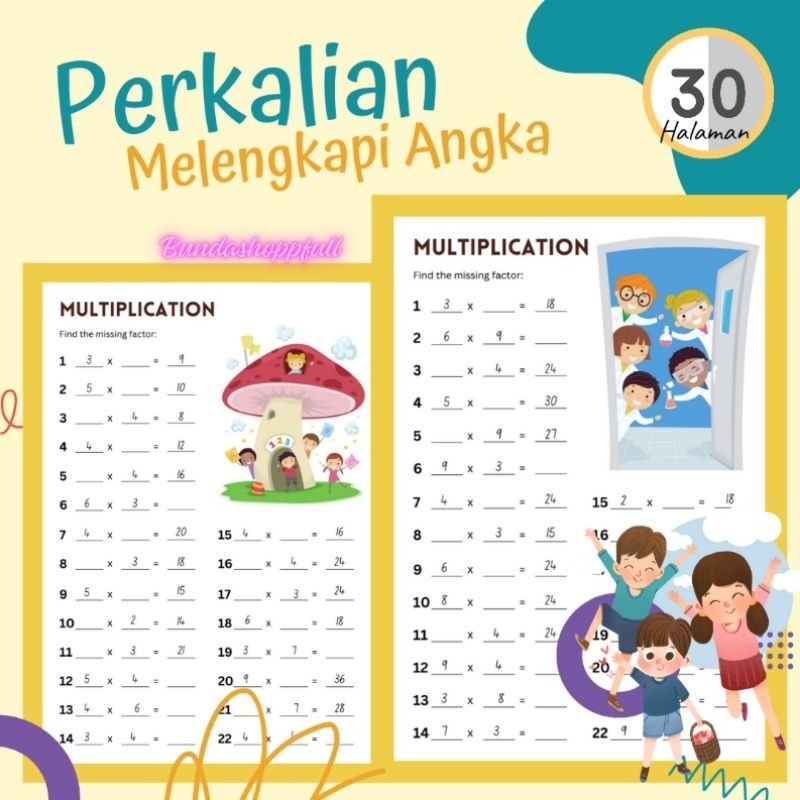 Perkalian melengkapi angka Worksheet lembar kerja tinggal print