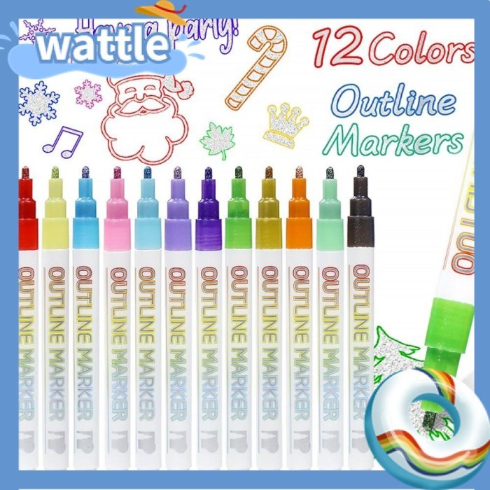 

Vee 8/12Pcs Double Line Pen Kantor Sekolah Perlengkapan Graffiti