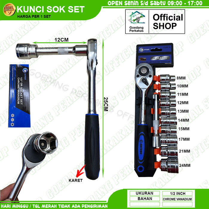 KUNCI SOK SET TEKIRO 21 PCS CHROME VANADIUM SOCKET 1/2 INCH