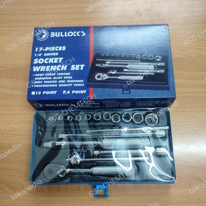 KUNCI SOCKET SET BULLOCK 1/4" DR 17PCS 6-13MM (6PT)