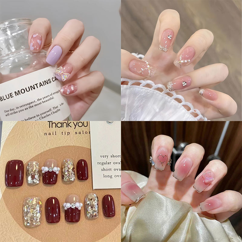 Kuku Palsu Nail Art 24pcs Nail Art 3D Kuku Palsu Kuku Palsu Nail Art + Lem Kuku Palsu