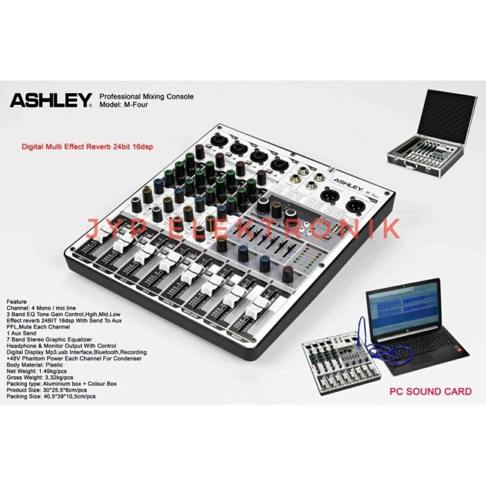 MIXER AUDIO ASHLEY M FOUR 4CH FREE KOPER ( USB,RECORDING,BLUETOOTH )