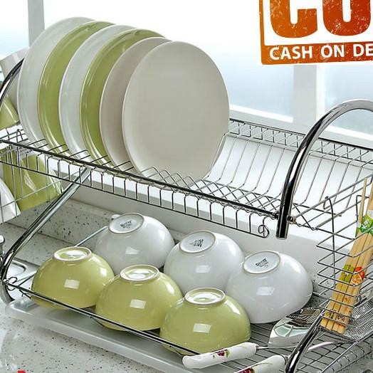Rak Piring Stainless Jumbo 2 Susun Tingkat Peralatan Dapur