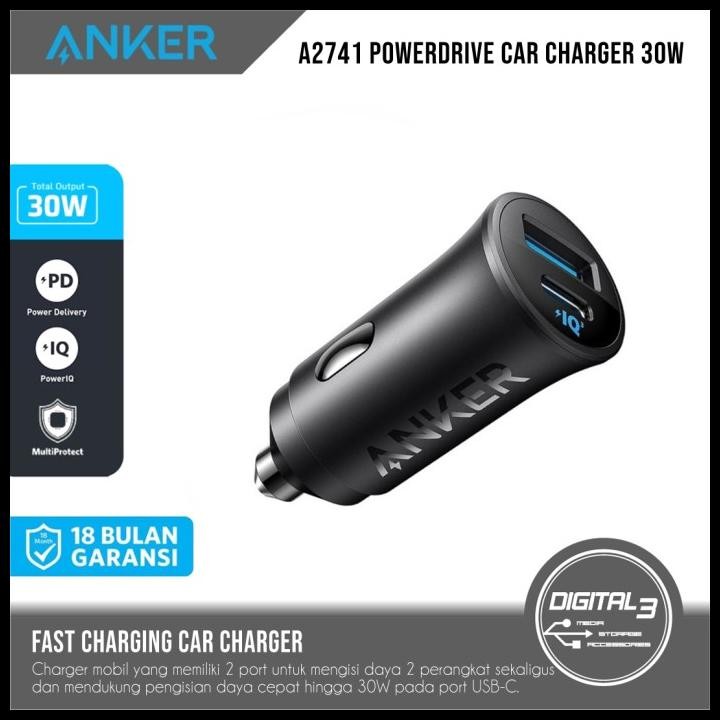 Anker Powerdrive 30W Car Charger Mobil Dual Port Fast Charging Pps For Iphone Samsung - A2741