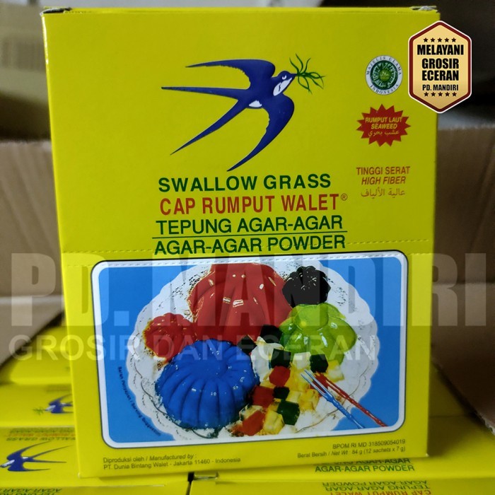 

SWALLOW GRASS TEPUNG AGAR AGAR 7 GR ISI 12 PCS CAP RUMPUT WALET