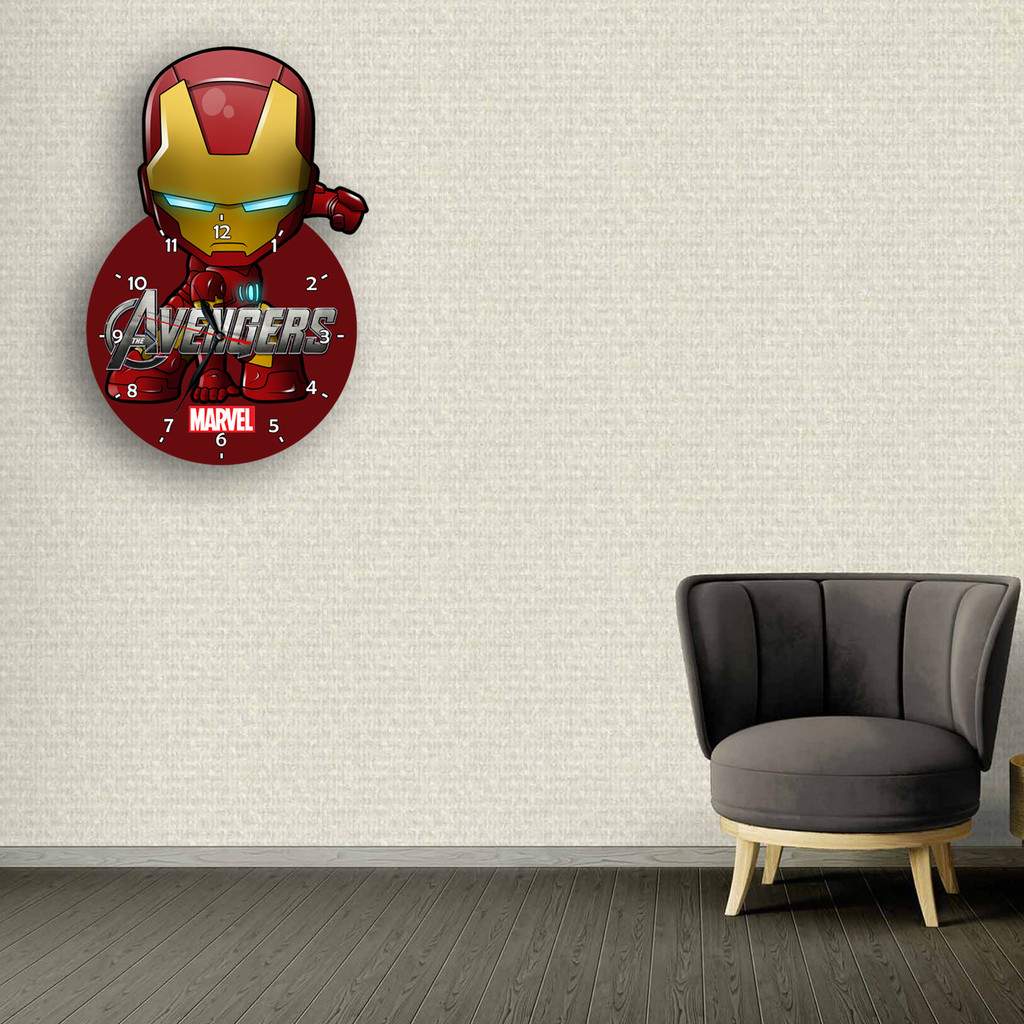 Jam Dinding Pola Unik Design Iron Man Free Vintage Box + Baterai Aio.official