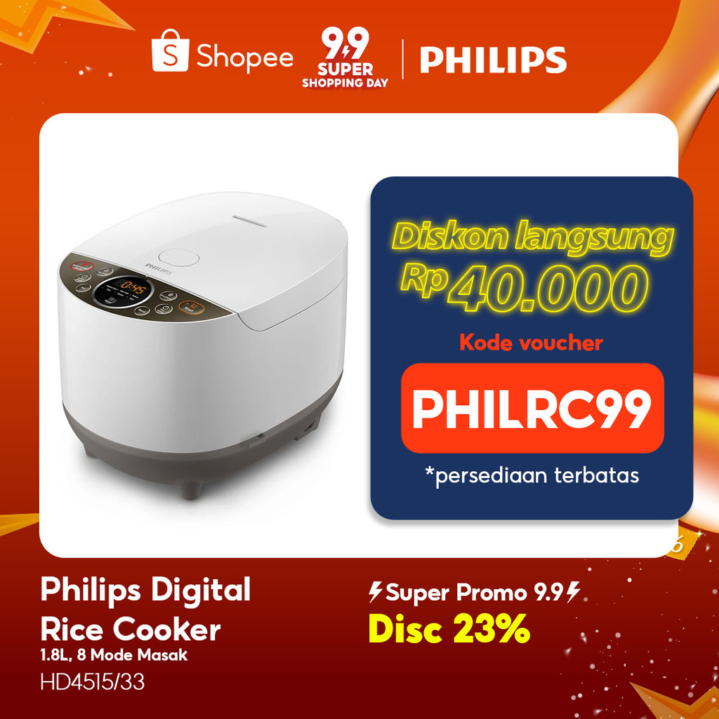 Philips Digital Rice Cooker / Magicom HD4515/33 1.8 L Lapisan Bakuhanseki Anti Lengket Anti Baret Pa