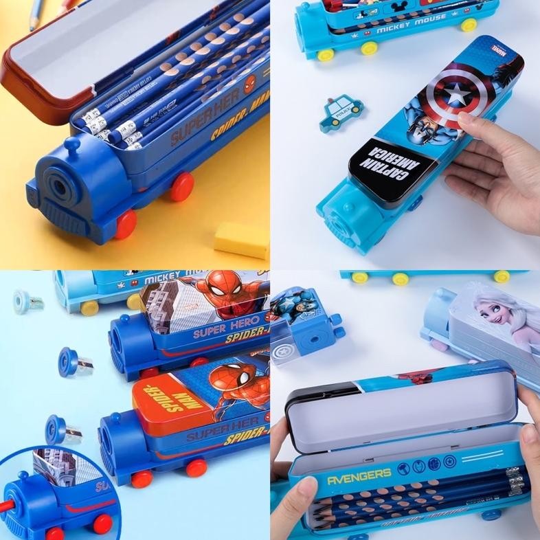 

VIRAL disney pencil case train shape two layers kotak pensil bentuk kereta dua tingkat dengan serutan ugi-113