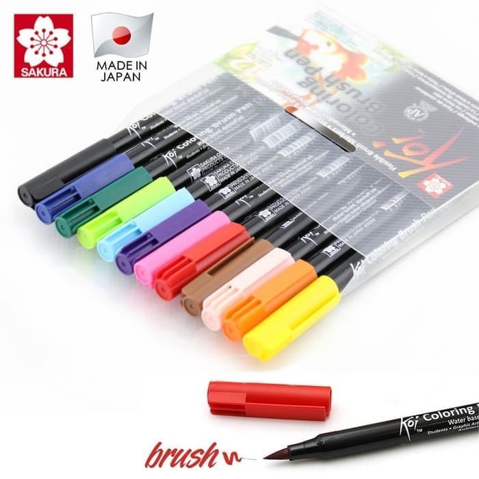 

Ba Sakura Koi Coloring Brush Pen Set 12 Color Warna / Spidol Kuas Murah