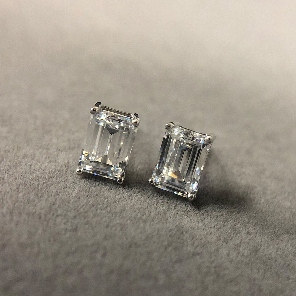 Anting Berlian Moissanite Asli 4ct Total Asli Moissanite Potongan Zamrud Super Putih D Anting Wanita