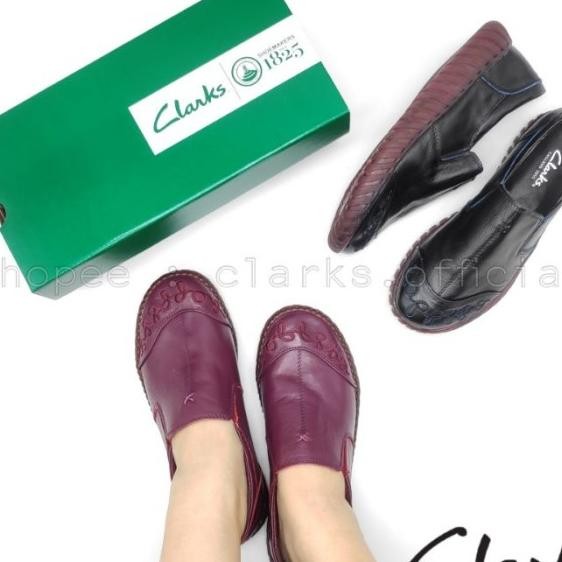 Clarks Athena Sepatu Flat Loafer Kulit Wanita Size 36-41