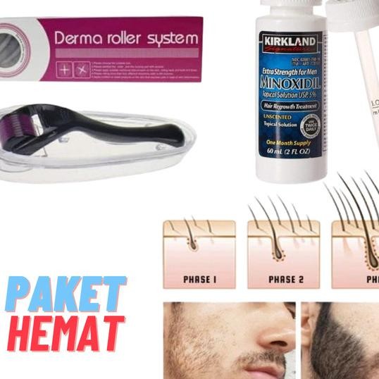 Paket Derma Roller Kirkland Noxidil 5% Nyak Umbuh Rambut
