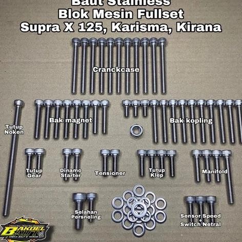 Baut L Stainless Blok Mesin Fullset Honda Supra 125 X