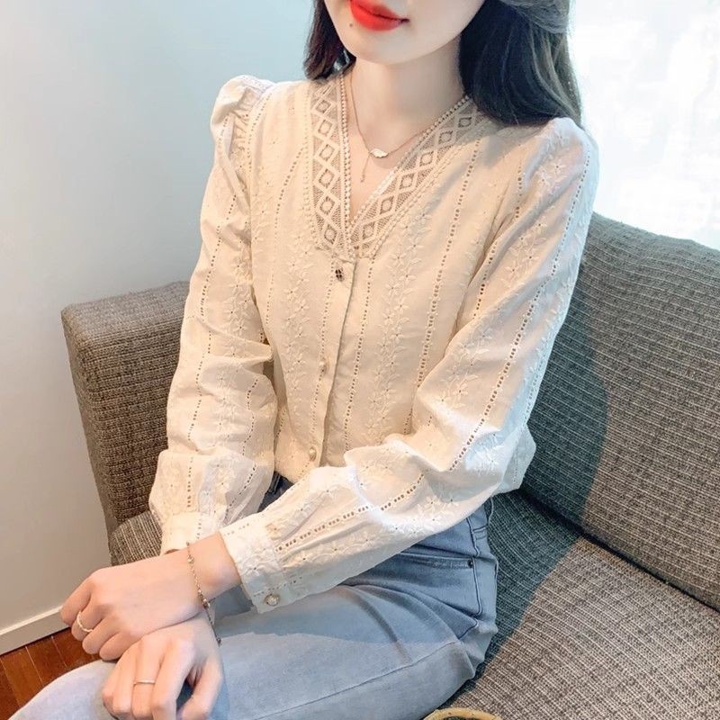 Baju Atasan Lengan Panjang, Baju Atasan Lengan Panjang, Ramping, Desain Bordir Anggun