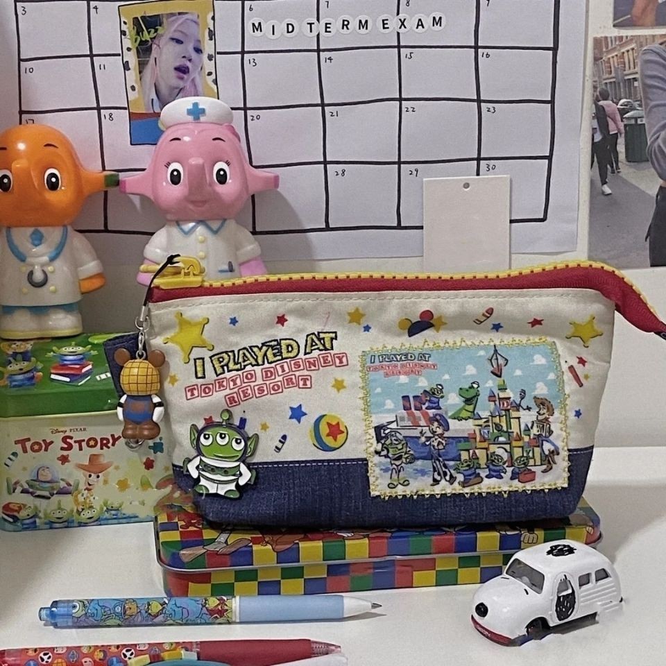 

Japanese Pencil Case Canvas Minimalism Large Capacity Cartoon Cute Stationery Storage Bag