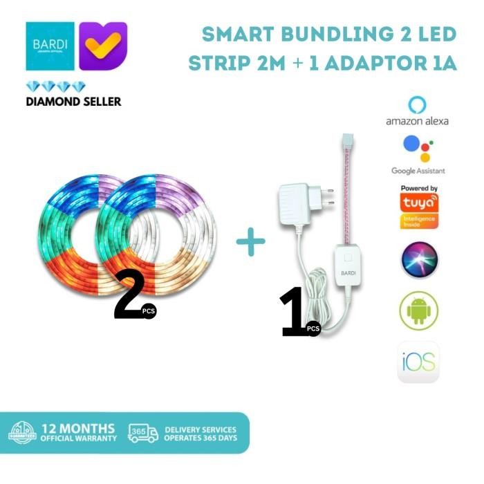 BARDI Smart LED STRIP Bundle - 2pcs LED strip & 1pc Adaptor 1A WIFI Kualitas Terbaik