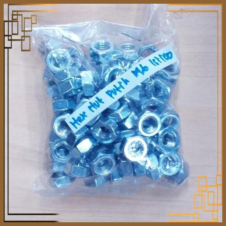 [HLT] MUR PUTIH / HEX NUT M6X1 (ISI 100 PCS)