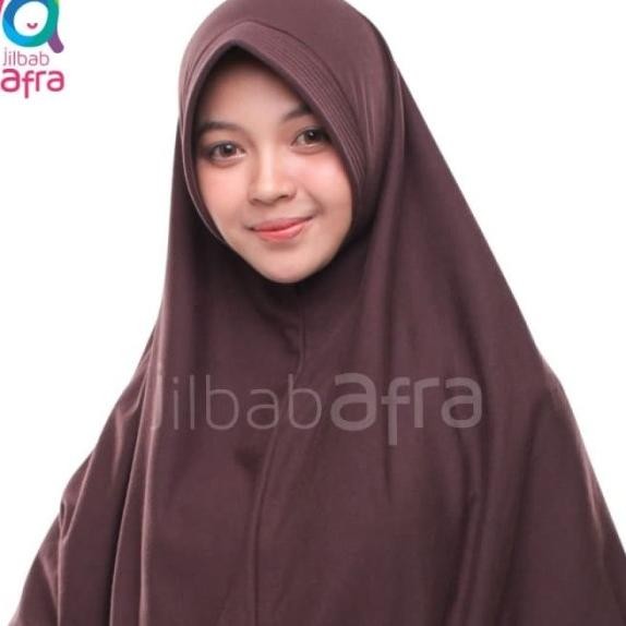 Jilbab Afra Ara Coklat Tua Bergo Antem - Khimar Instan Syari