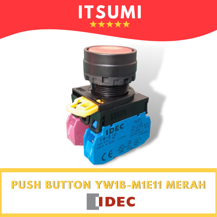 PUSH BUTTON TOMBOL IDEC YW1B-M1E11 YW1B M1E11 22MM MERAH 1NO 1NC BARU