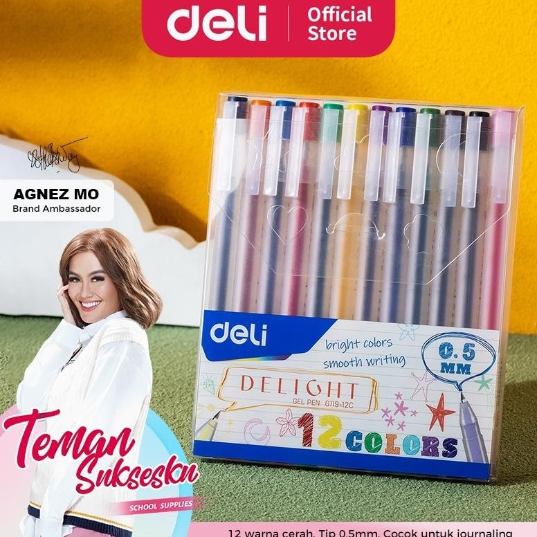 

gfd-6 Deli School Gel Pen / Pulpen Gel 0.5 mm 12 Warna Penulisan Halus EG119-12C Termurah