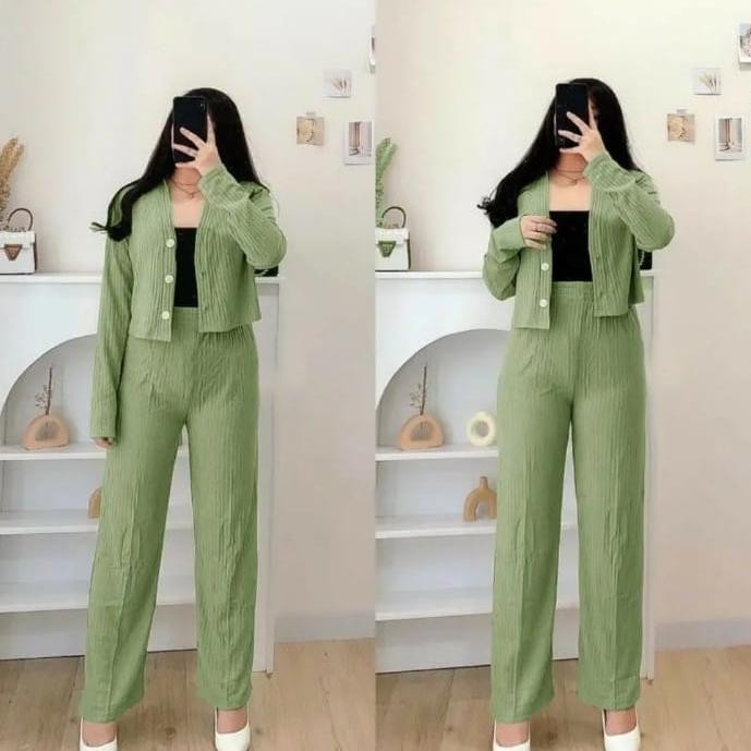 Gratis Ongkir Setelan Wanita Crop Dan Celana Kulot Set Casey Premium Knit Setelan Casey Knit Import 