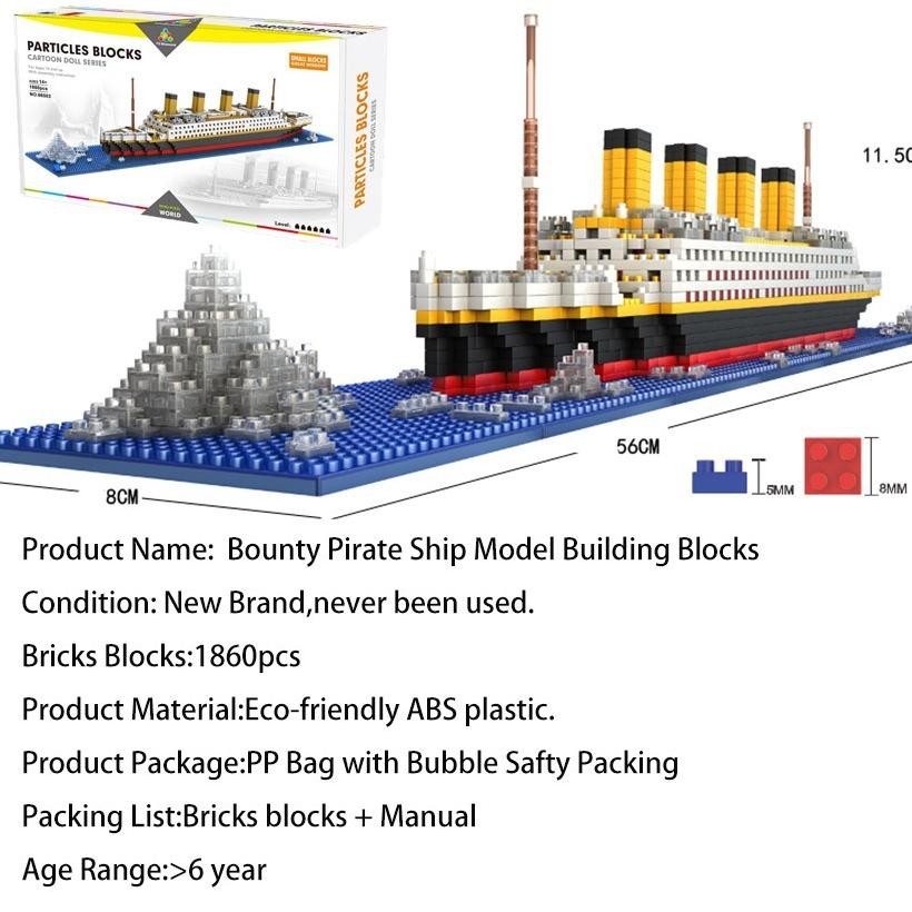 Pagar Mainan Bayi 1860 pcs Titanic Model Kapal Pesiar DIY Blok Bangunan Bata Kit Anak Anak Mainan Pe
