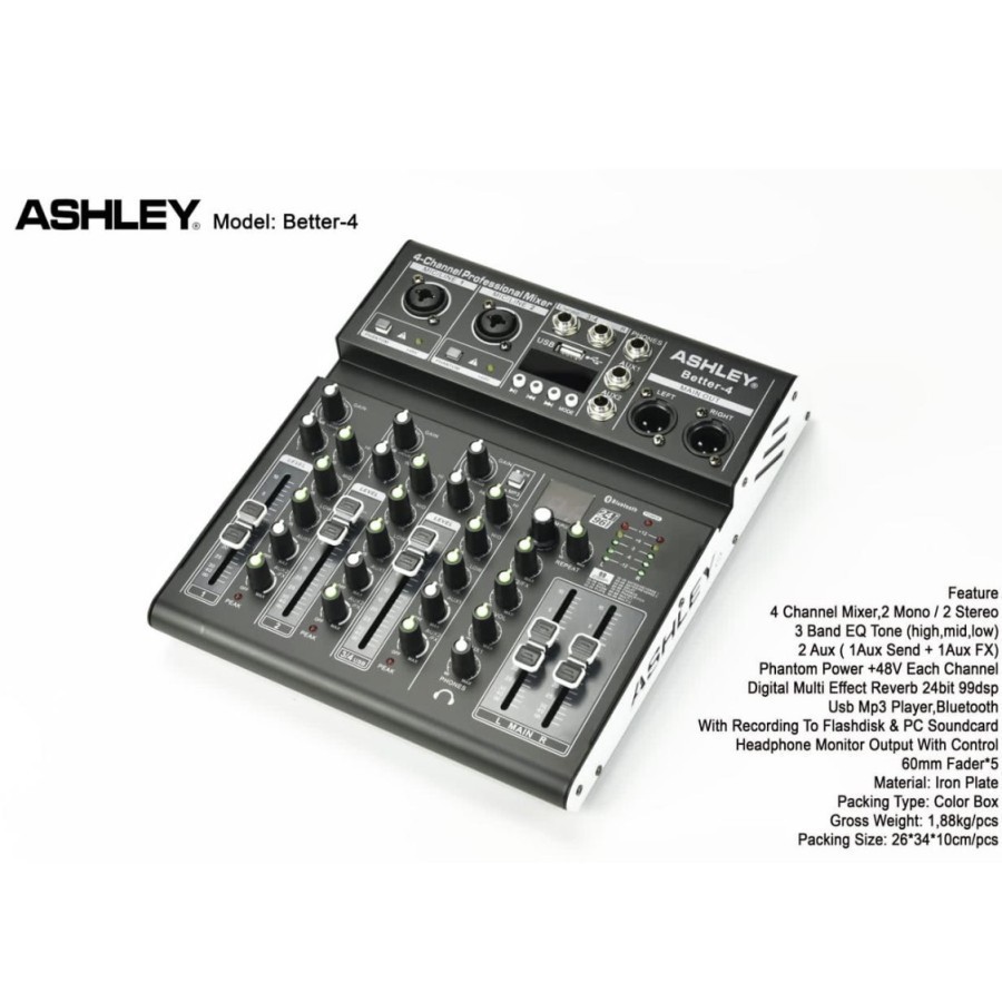 Mixer Recording 4ch channel ASHLEY New Better 4 Pc Soundcard Efek ORIGINAL