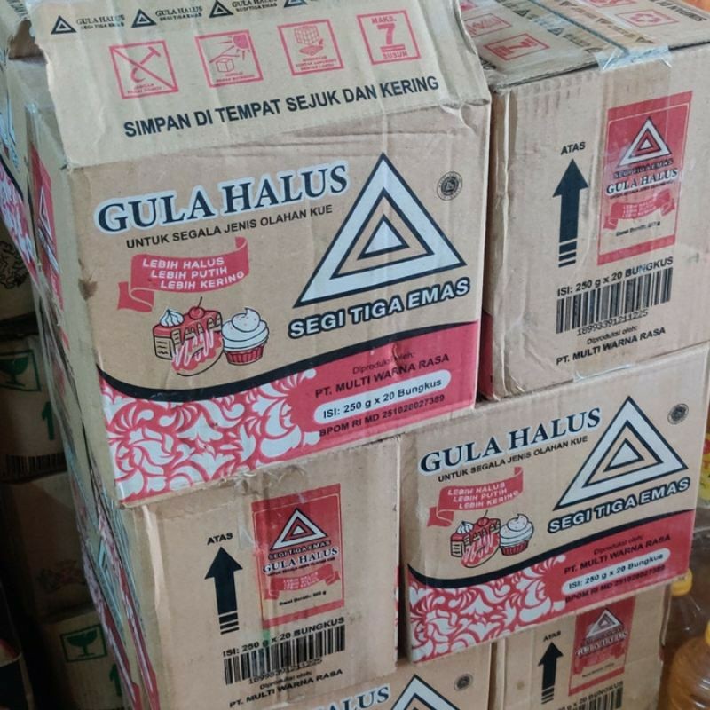 

Gula Halus cap Segi Tiga Emas 250gr per dus (20bks)