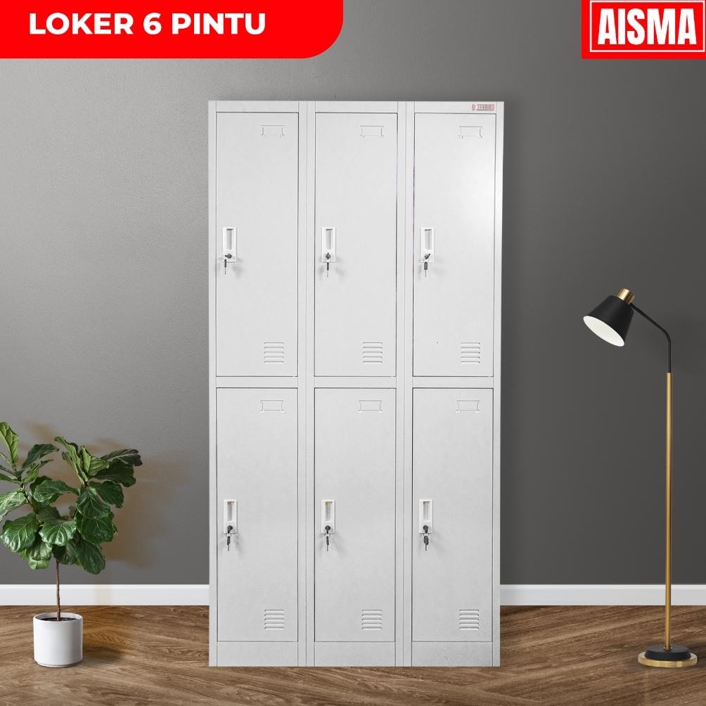 Loker Karyawan / Loker Sekolah / Loker Besi 6 pintu minimalis warna putih