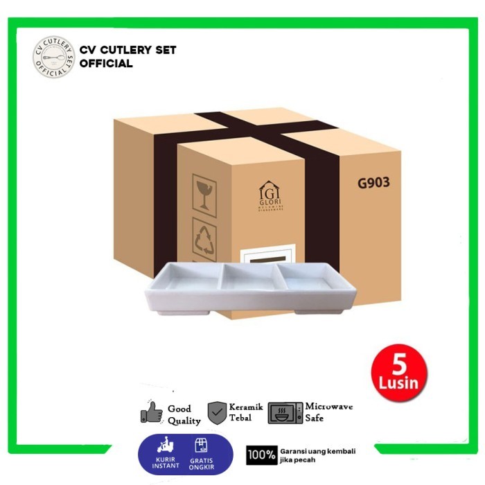 Haehae Tempat Daging Sekat 3 18 Cm - G903 Piring Melamin I Piring Keramik