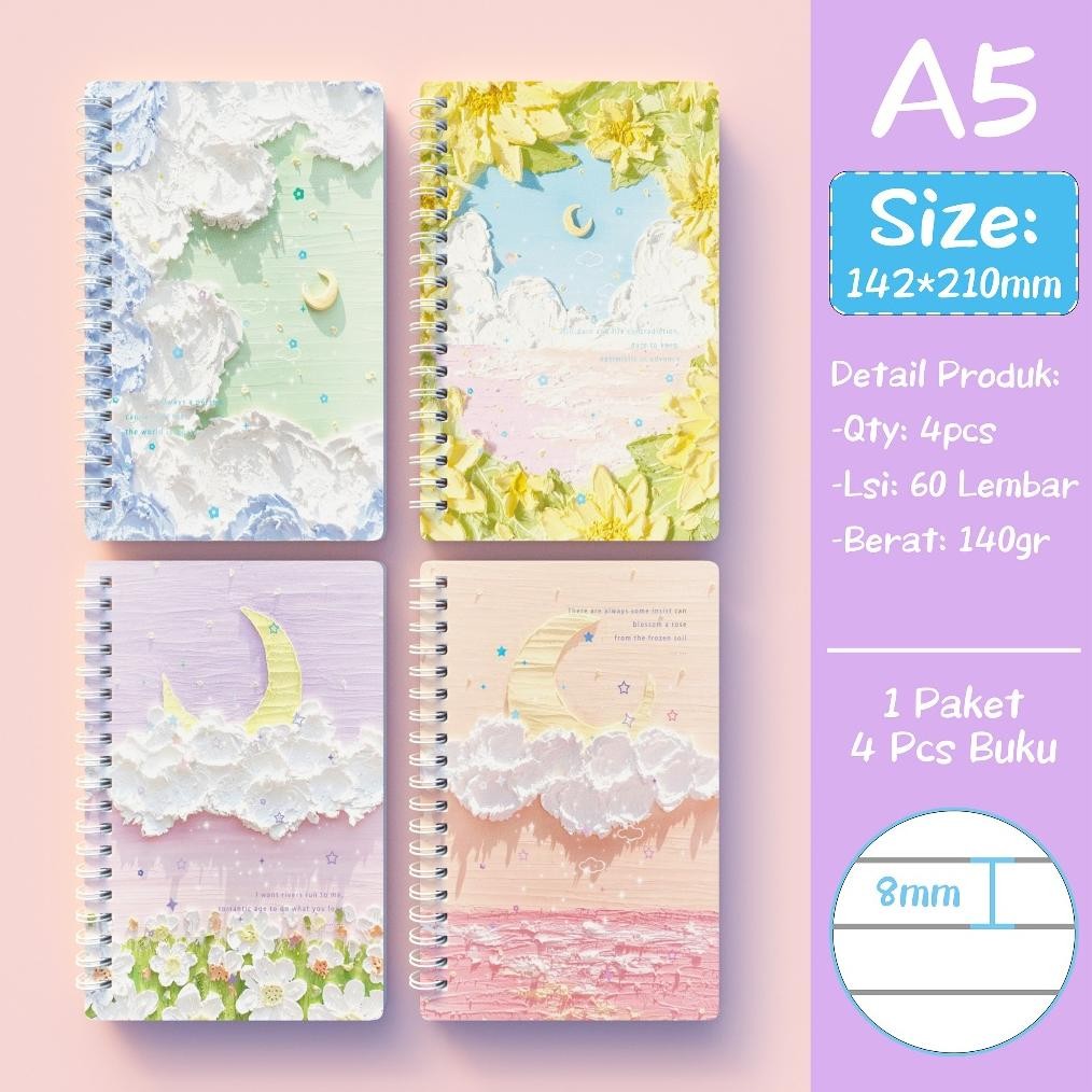 

TERLARIS!! [READY] Aimilo Notebook A5 1 Paket 4 Pcs Buku Diary Aesthetic Buku Jurnal Aesthetic Sekolah 60 Lembar Original