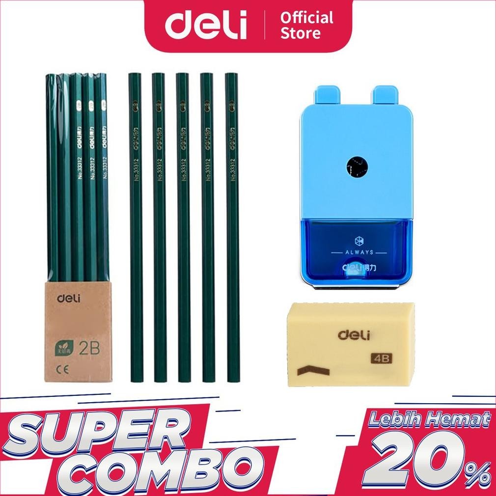 

YBW-2429 Deli Combo Set 2 - 10pcs Pensil 2B + 3pcs Penghapus + Rautan Putar Berkualitas