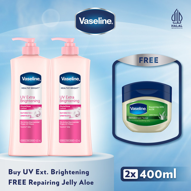 Buy 2x Vaseline UV Extra Brightening 400ml Get Vaseline Repairing Jelly Aloe 50ml