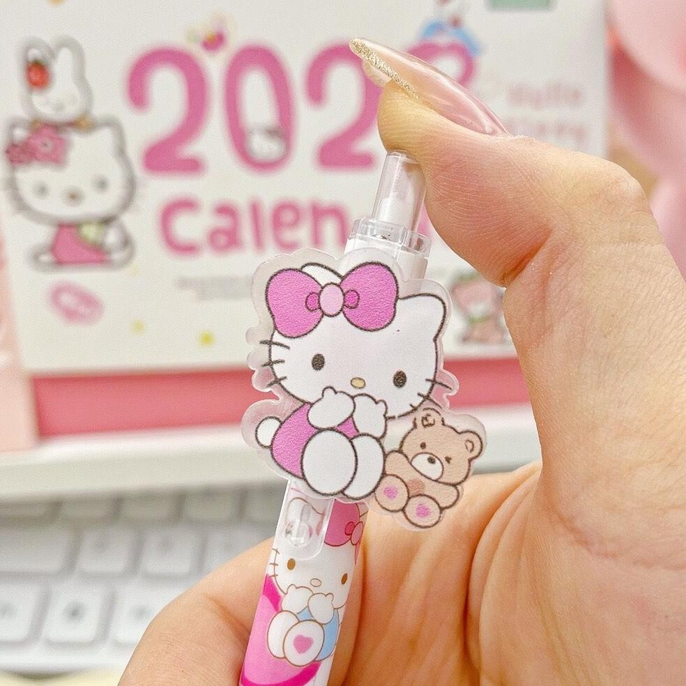 

u-45 [MILOLI] 6Pcs PENA SANRIO ACRYLIC MEKANIK Pen Gel Rectrable Pen Black 0.5mm Minimalist - D0070 Premium
