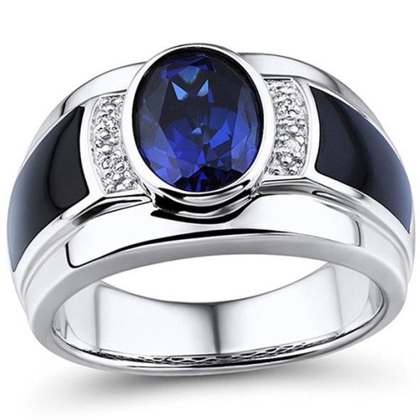 Cincin Pria Batu Blue Saphire Cubic Zirconia Akik Safir U Royal