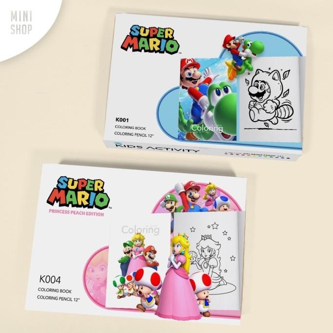 

fs-6 K001 mario - Paket mewarnai anak ( buku + pensil warna )mainan edukasi Premium