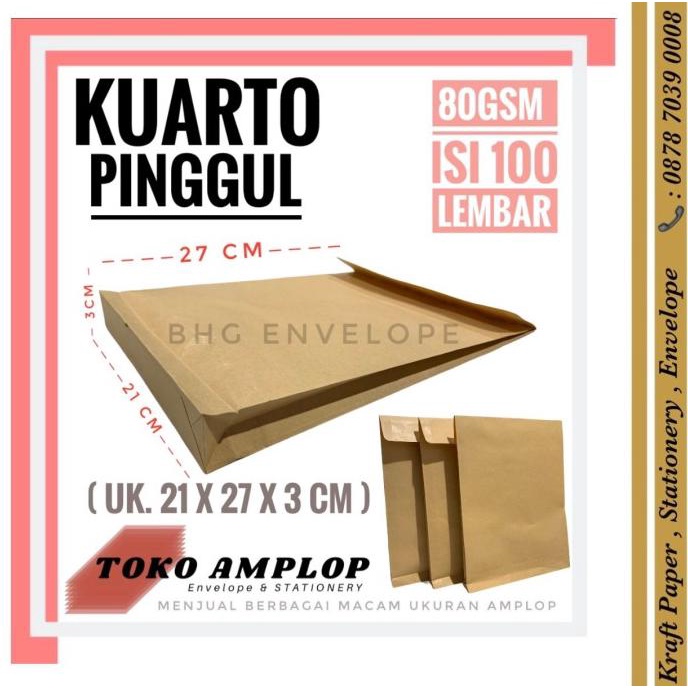 

Amplop Coklat Kuarto Pinggul (21x27Cm) isi 100lbr