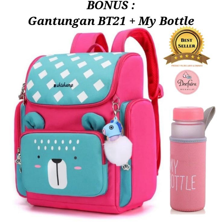 MALL Tas Sekolah TK SD Ransel Anak Perempuan Backpack Wanita Bonus Gantungan Bete211 dan My Bottle 